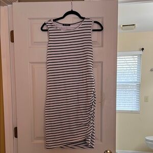 Casual Asymmetrical White and Blue Ruched Sheath Dress
